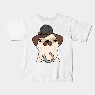 Funny pug is ready to ride a horse Kids T-Shirt